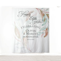 パステルコーラル ティール  フォリアージ ウェディング フォト バックドロップ