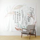 パステルコーラル ティール 葉っぱ ウェディング フォト バックドロップ タペストリー (インサイチュ(横))