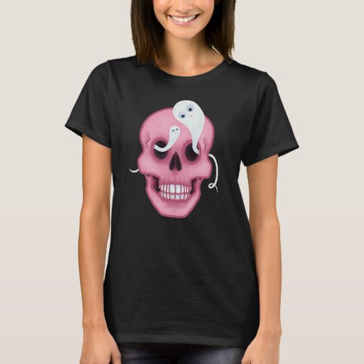 パステルゴシックスカル不気味かわいい Tシャツ (正面)
