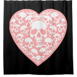 パステルゴシックバレンティインピンクハートスカル シャワーカーテン