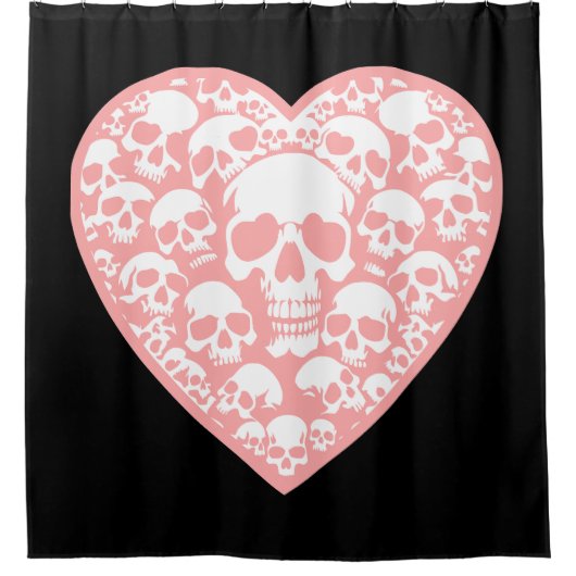 パステルゴシックバレンティインピンクハートスカル シャワーカーテン (正面)