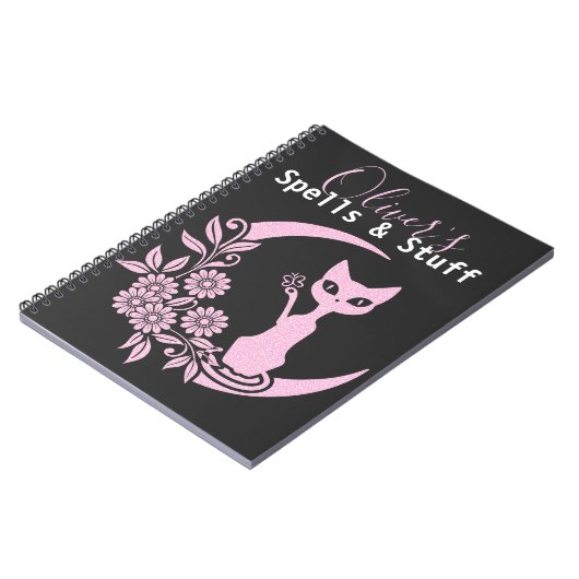 パステルゴシックピンククレセントムーンキティキャットスペル ノートブック (左側)