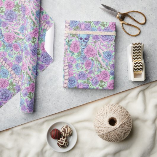 パステルゴシックフローラスカル&バラボーン ラッピングペーパー (クラフト)