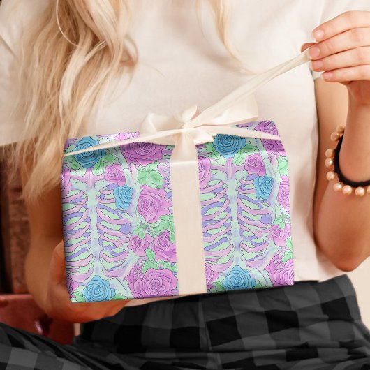 パステルゴシックフローラバラ&リブケージスケルトン ラッピングペーパー