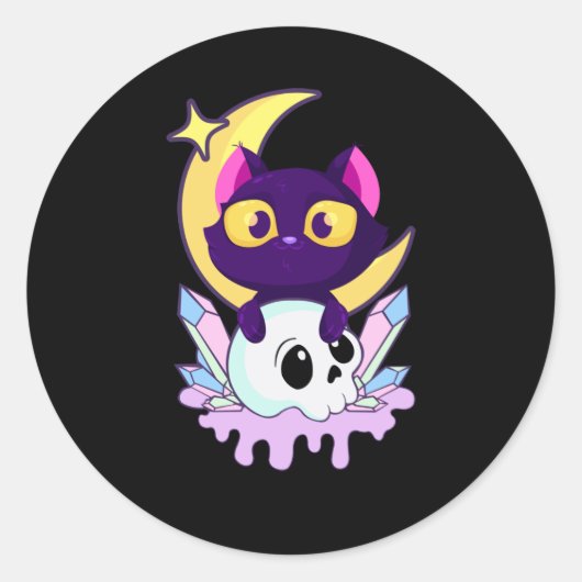 パステルゴシックムーンウィッカ信者アニマルキャットスカル ラウンドシール (正面)
