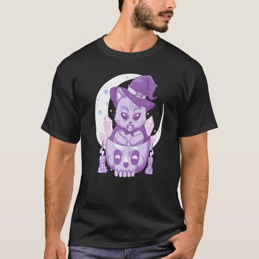 パステルゴスウィッカンネコ かわいいくて怖い魔女っぽい猫と Tシャツ (正面)