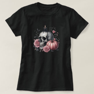 パステルゴススカルキャンドルとバラとカボチャのティー Tシャツ