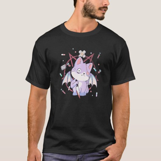 パステルゴス猫ペンタグラム 猫 1 Tシャツ (正面)