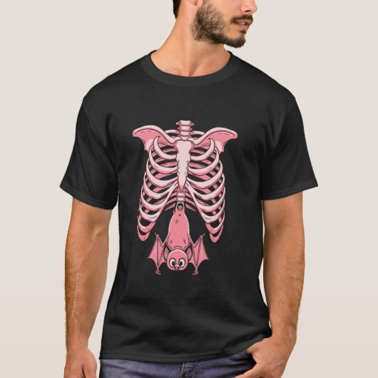 パステルゴス骨格肋骨コウモリX線ハロウィンB Tシャツ (正面)