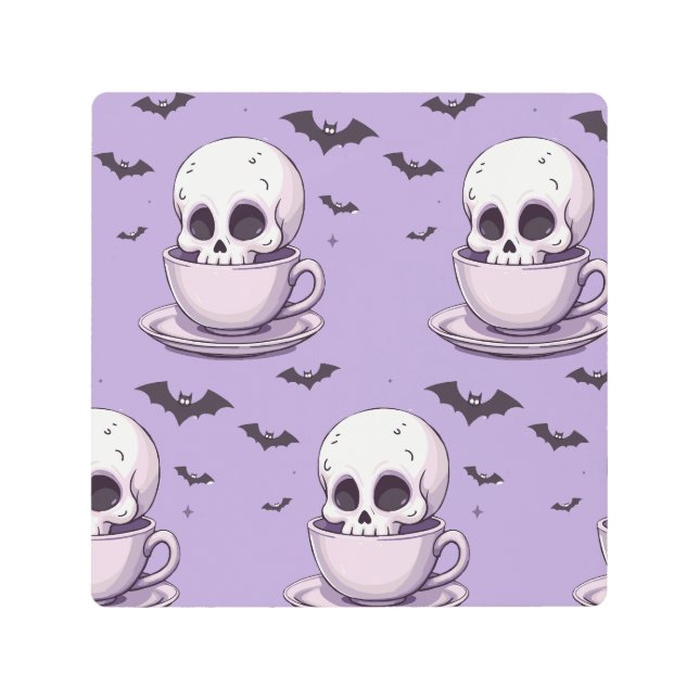 パステルゴス スカル イン ティーカップ メタルプリント (正面)