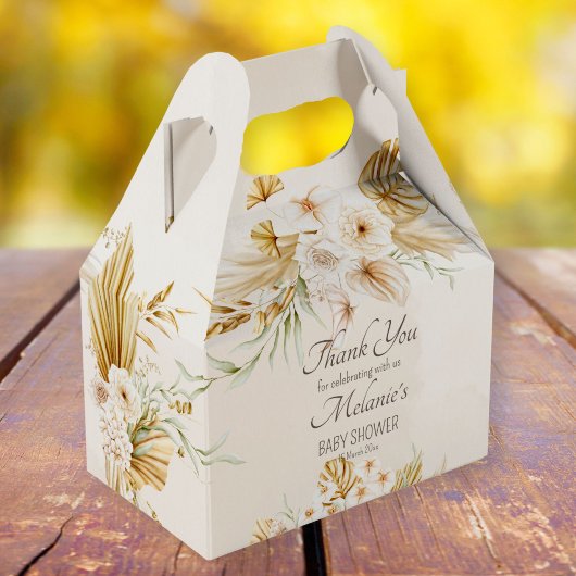 パステルゴールデンブラウンボホ乾燥花ベビー フェイバーボックス