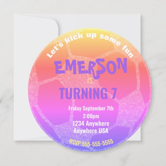 パステルサッカーボール誕生日、サッカーパーティー 招待状 (正面)