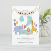 パステルサファリアニマルズ子供の誕生日パーティー 招待状 (スタンド正面)