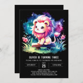 パステルサファリライオン誕生日 招待状 (正面/裏面)