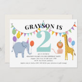 パステルサファリ動物の子供の誕生日パーティー 招待状 (正面/裏面)