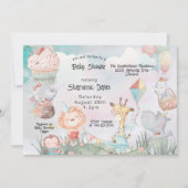 パステルサファリ動物パーソナライズされたベビーシャワー 招待状 (正面)