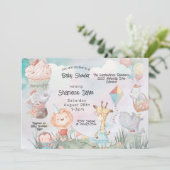 パステルサファリ動物パーソナライズされたベビーシャワー 招待状 (スタンド正面)