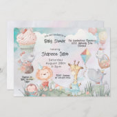 パステルサファリ動物パーソナライズされたベビーシャワー 招待状 (正面/裏面)