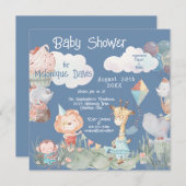 パステルサファリ動物パーソナライズされたベビーシャワー 招待状 (正面/裏面)