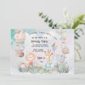 パステルサファリ動物パーソナライズされた誕生日パーティー 招待状 (スタンド正面)