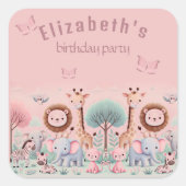 パステルサファリ – 水色ジャングル動物 | スクエアシール (正面)