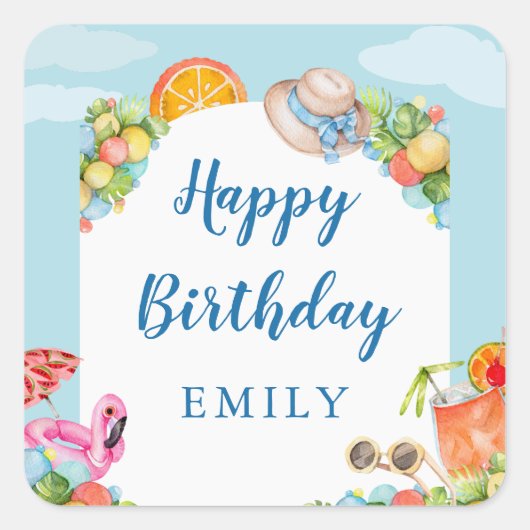 パステルサマーバースデーパーティー スクエアシール (正面)