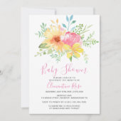 パステルサマーピンクイエローフローラベビーシャワー 招待状 (正面)
