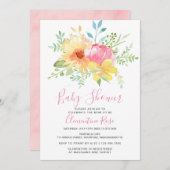 パステルサマーピンクイエローフローラベビーシャワー 招待状 (正面/裏面)