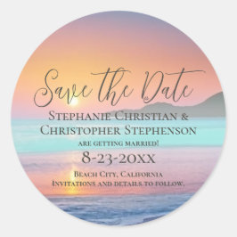 パステルサンセットデスティネーションビーチ日付の保存 ラウンドシール