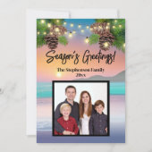 パステルサンセットビーチ海テーマフォトクリスマス シーズンカード (正面)