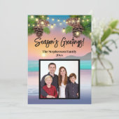 パステルサンセットビーチ海テーマフォトクリスマス シーズンカード (スタンド正面)