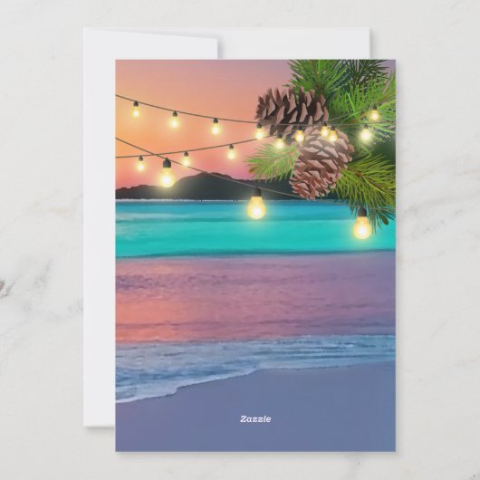 パステルサンセットビーチ海テーマフォトクリスマス シーズンカード (裏面)