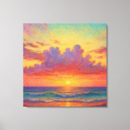 パステルサンセットビーチ - 画家風の海の風景 キャンバスプリント