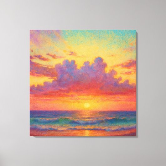 パステルサンセットビーチ - 画家風の海の風景 キャンバスプリント (正面)