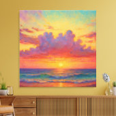 パステルサンセットビーチ - 画家風の海の風景 キャンバスプリント (インサイチュ (リビング))