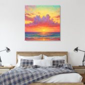 パステルサンセットビーチ - 画家風の海の風景 キャンバスプリント (インサイチュ (寝室))