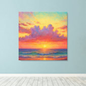 パステルサンセットビーチ - 画家風の海の風景 キャンバスプリント (インサイチュ (ウッドフロア))