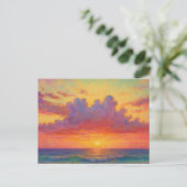 パステルサンセットビーチ - 画家風の海の風景 ポストカード (スタンド正面)