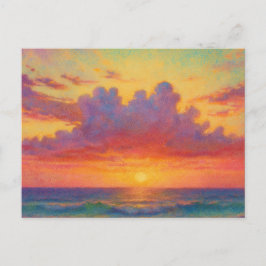 パステルサンセットビーチ - 画家風の海の風景 ポストカード