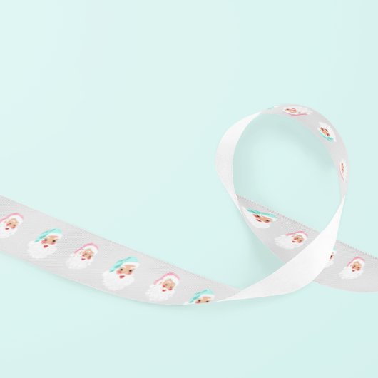 パステルサンタクロース顔ヴィンテージクリスマス サテンリボン