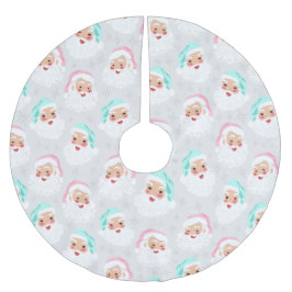 パステルサンタクロース顔ヴィンテージクリスマス ブラッシュドポリエステルツリースカート