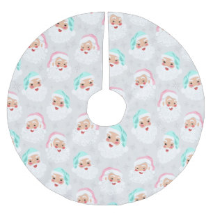 パステルサンタクロース顔ヴィンテージクリスマス ブラッシュドポリエステルツリースカート