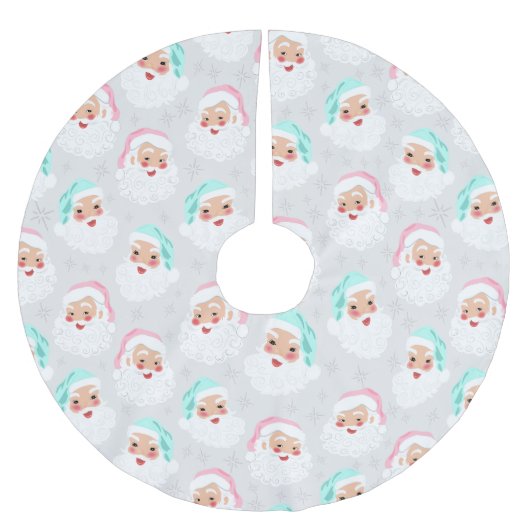 パステルサンタクロース顔ヴィンテージクリスマス ブラッシュドポリエステルツリースカート (正面)