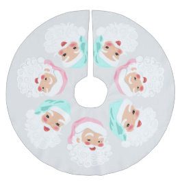 パステルサンタクロース顔ヴィンテージクリスマス ブラッシュドポリエステルツリースカート