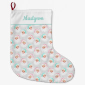 パステルサンタクロース顔ヴィンテージクリスマス ラージクリスマスストッキング (正面)