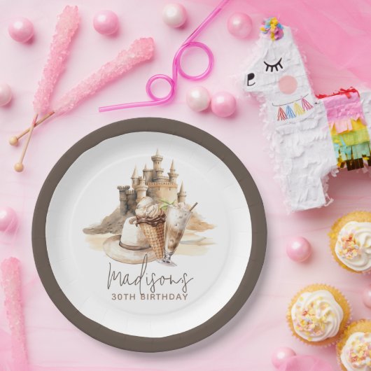 パステルサンドエレガントビーチパーティーパーソナライズされた ペーパープレート (パーティー)