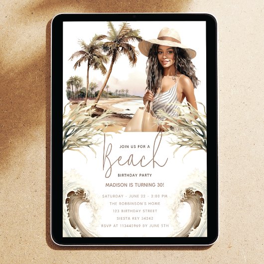 パステルサンド誕生日ビーチパーティーアフロ 招待状