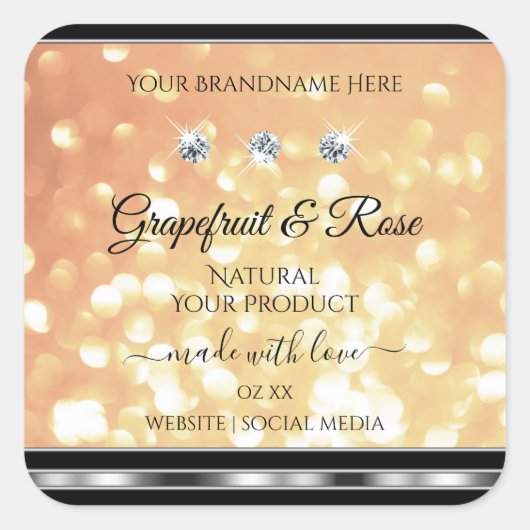 パステルサーモングリッター製品ラベルとダイヤモンド スクエアシール (正面)