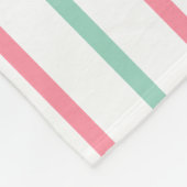 パステルサーモンピンクティール(緑がかった色)グリーンストライプ名 フリースブランケット (角)