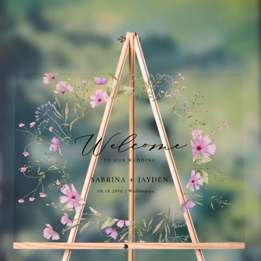 パステルシェードピンクワイルドフローラ結婚ズウェルカム アクリルサイン (ニュートラル)